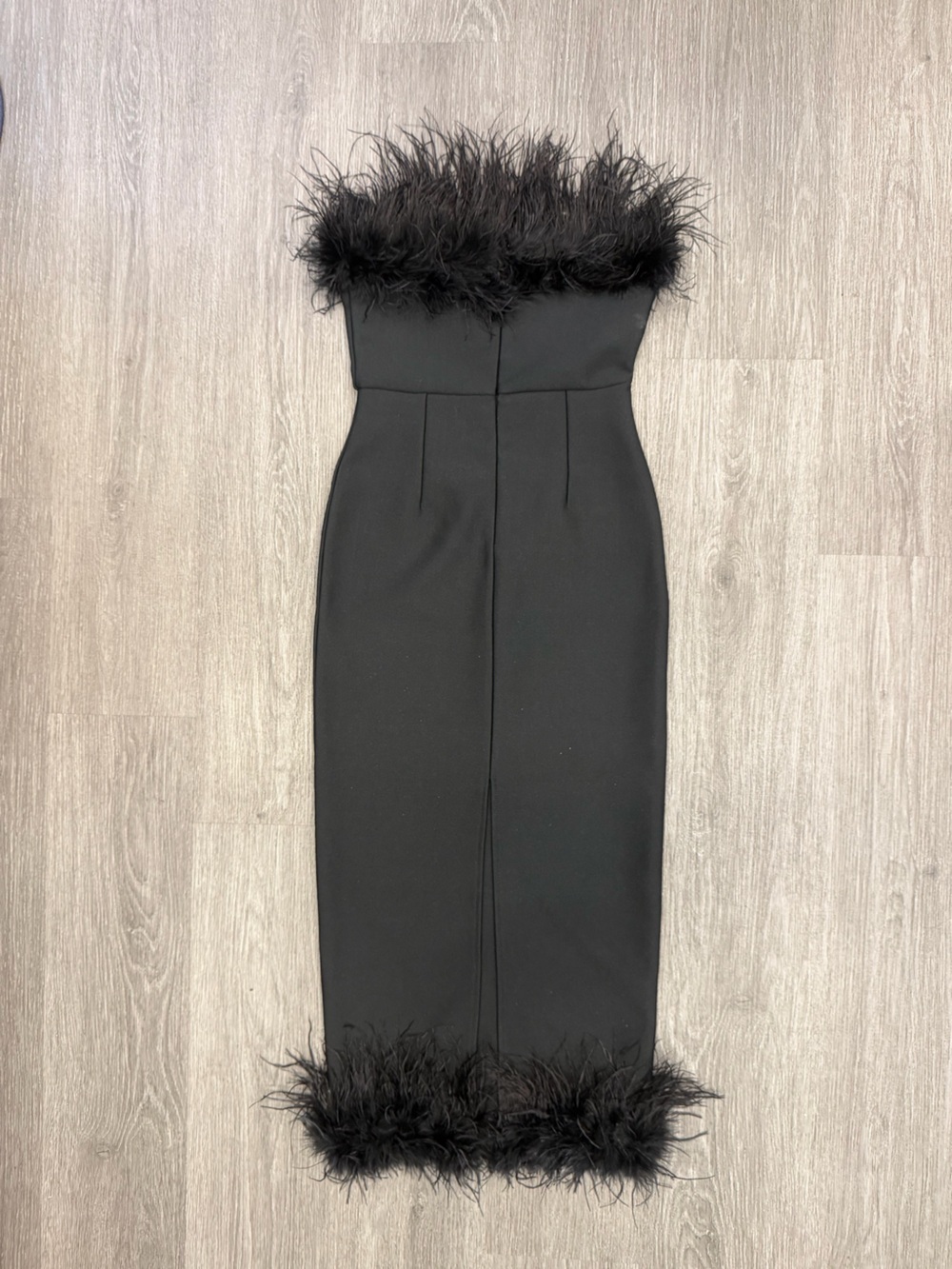 Strapless Black Feather-Trim Sheath Dress Size Medium - Picture 7 of 8